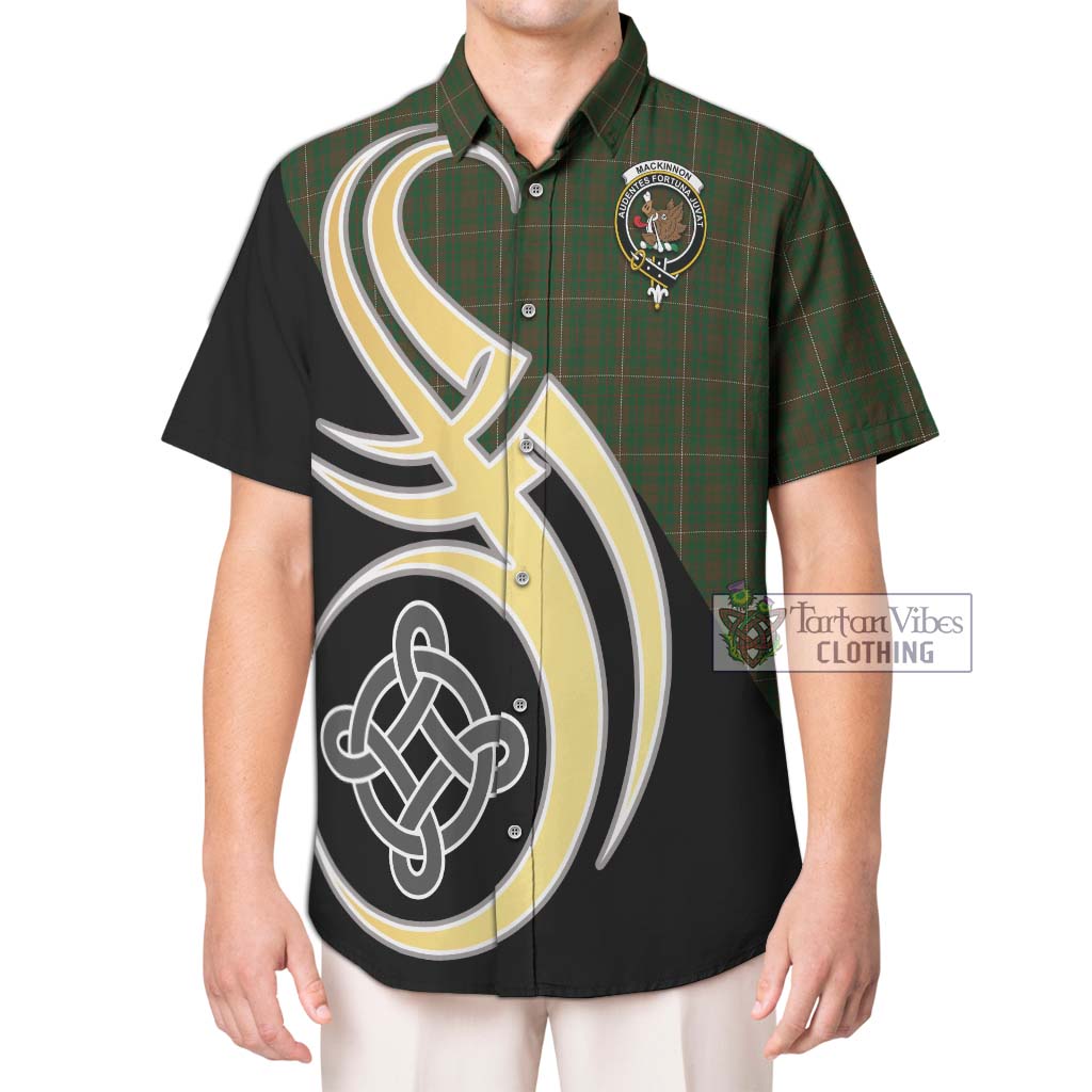 MacKinnon Hunting Tartan Short Sleeve Button Shirt with Family Crest and Celtic Symbol Style Kid - Tartan Vibes Clothing