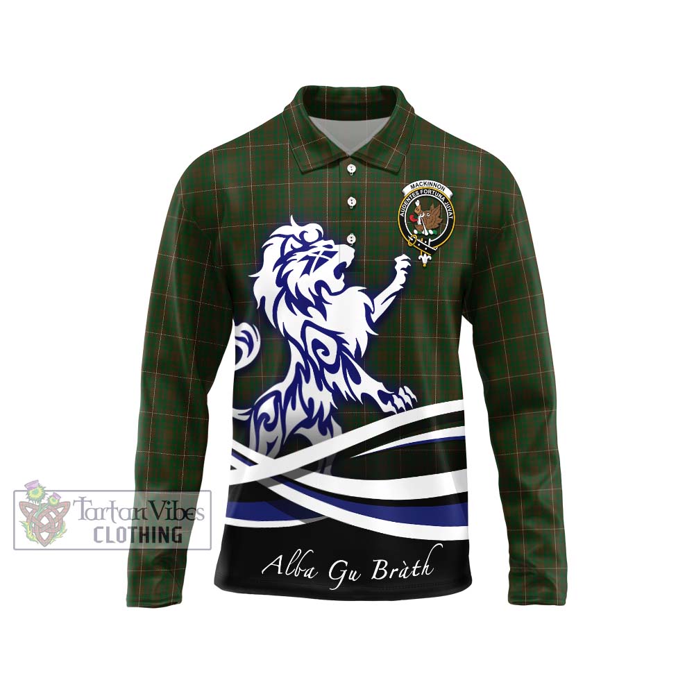 MacKinnon Hunting Tartan Long Sleeve Polo Shirt with Alba Gu Brath Regal Lion Emblem Unisex - Tartanvibesclothing Shop