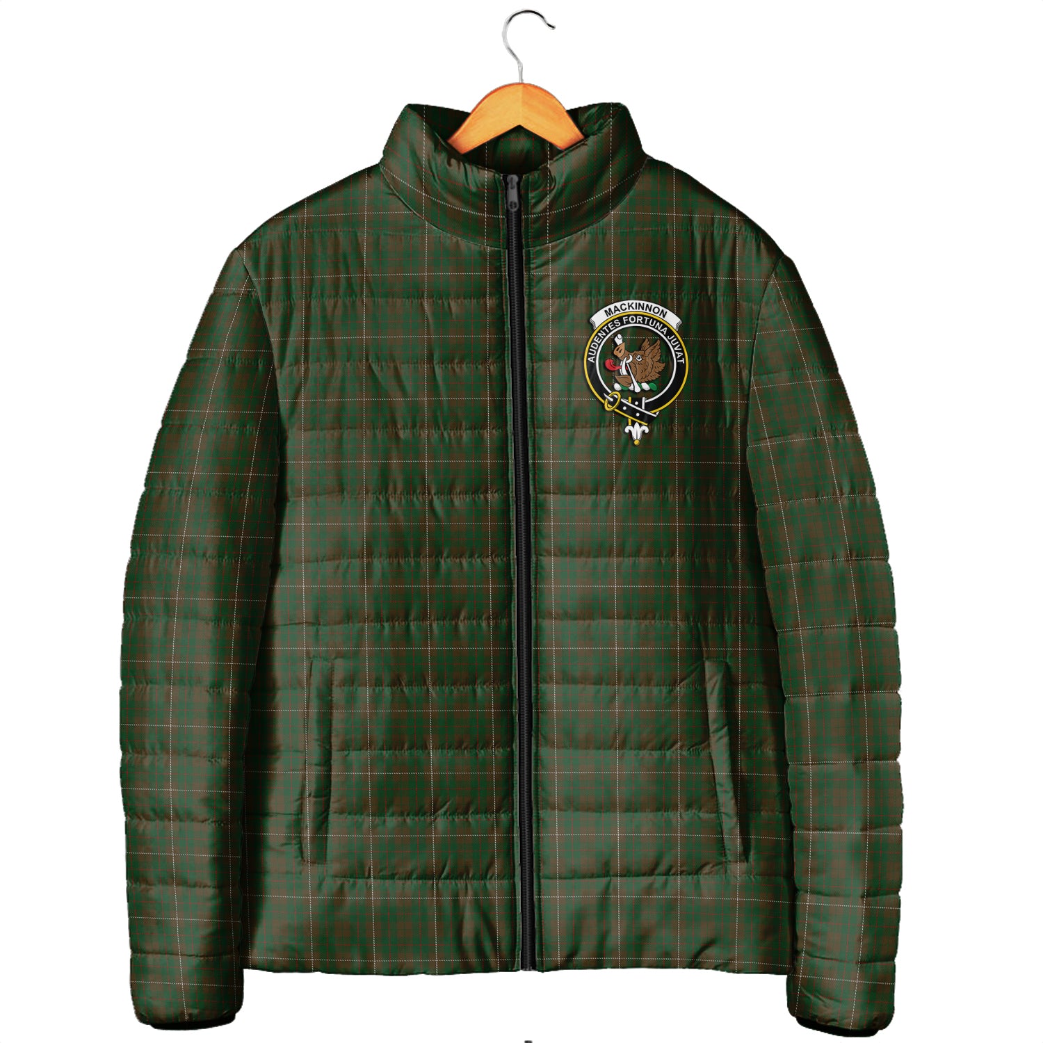 MacKinnon Hunting Tartan Padded Jacket with Family Crest Men's Padded Jacket - Tartan Vibes Clothing