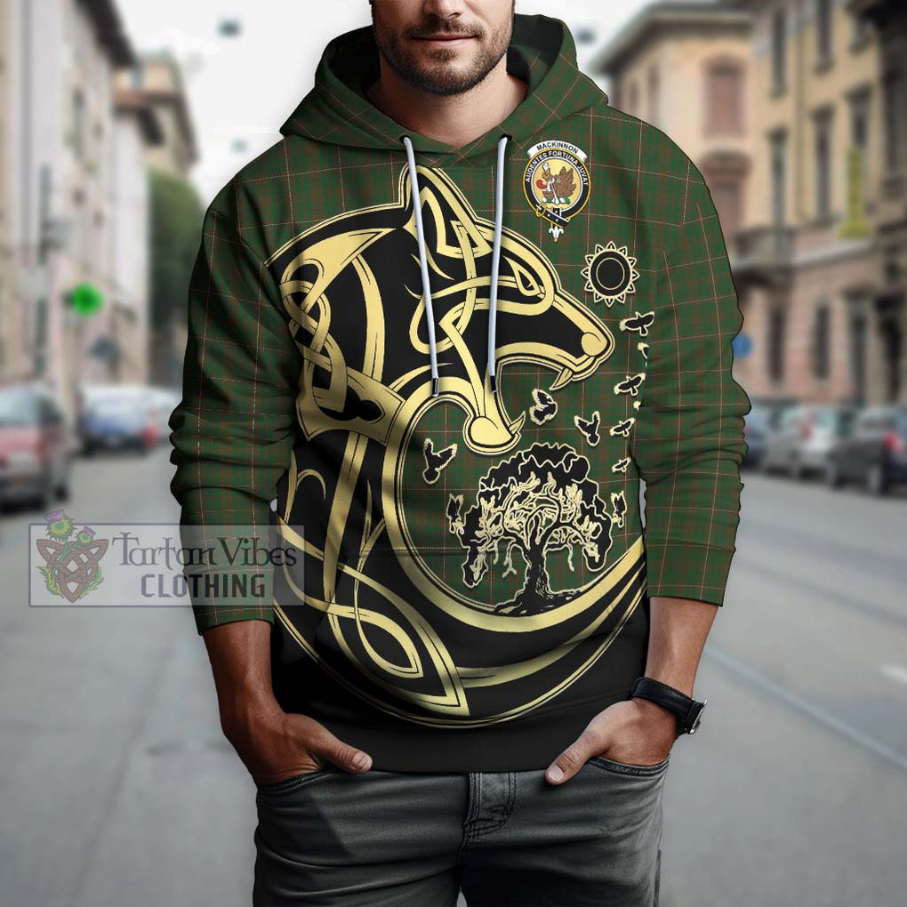 MacKinnon Hunting Tartan Hoodie with Family Crest Celtic Wolf Style Zip Hoodie - Tartan Vibes Clothing