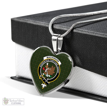 MacKinnon Hunting Tartan Heart Necklace with Family Crest