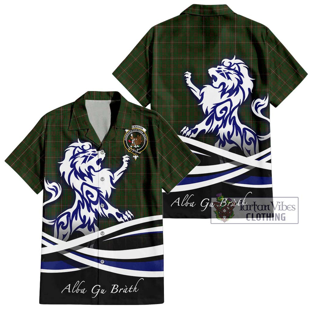 MacKinnon Hunting Tartan Short Sleeve Button Shirt with Alba Gu Brath Regal Lion Emblem Kid - Tartanvibesclothing Shop