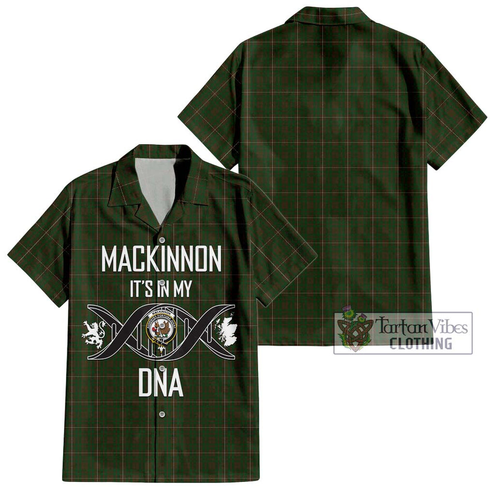 MacKinnon Hunting Tartan Short Sleeve Button Shirt with Family Crest DNA In Me Style Kid - Tartanvibesclothing Shop