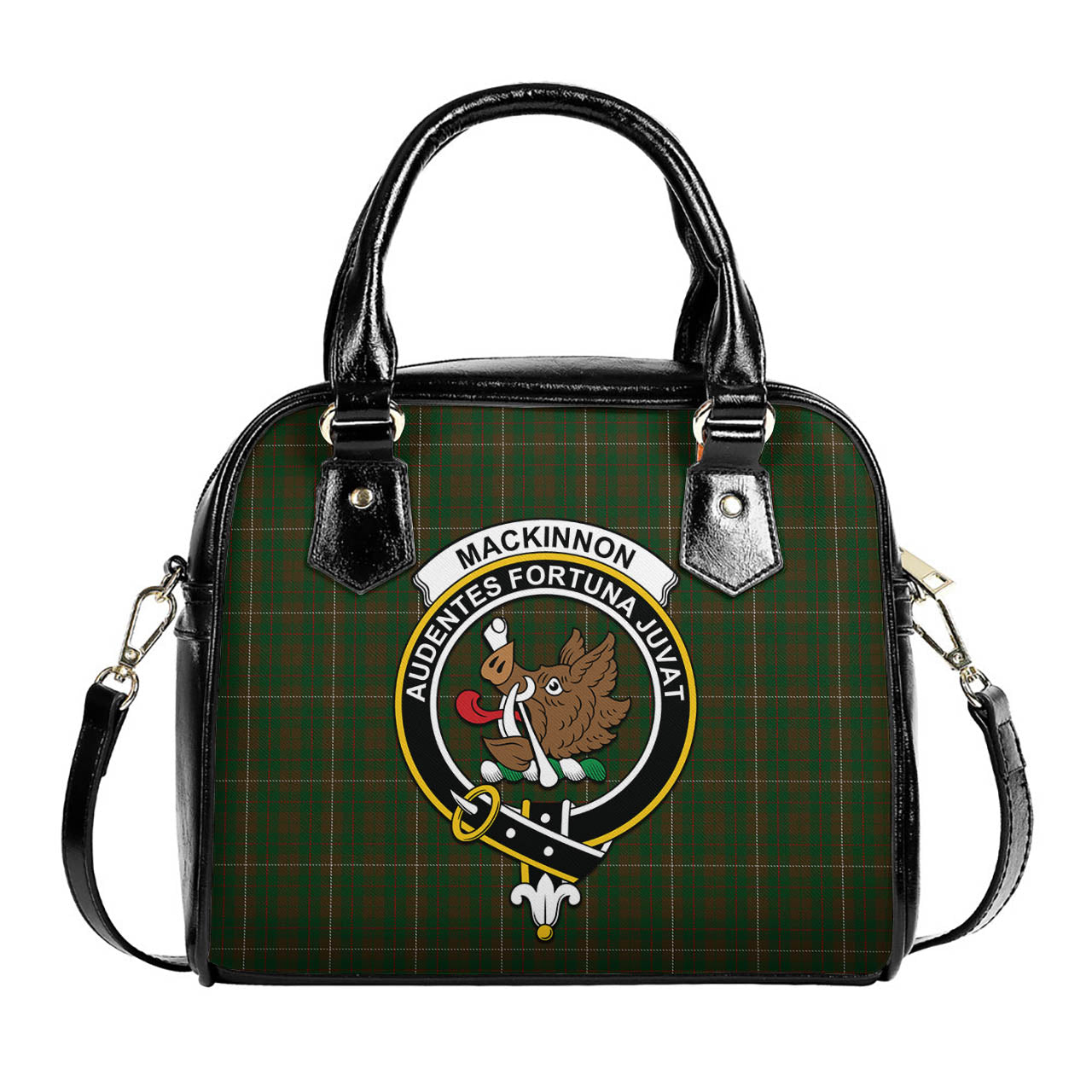 MacKinnon Hunting Tartan Shoulder Handbags with Family Crest One Size 6*25*22 cm - Tartanvibesclothing