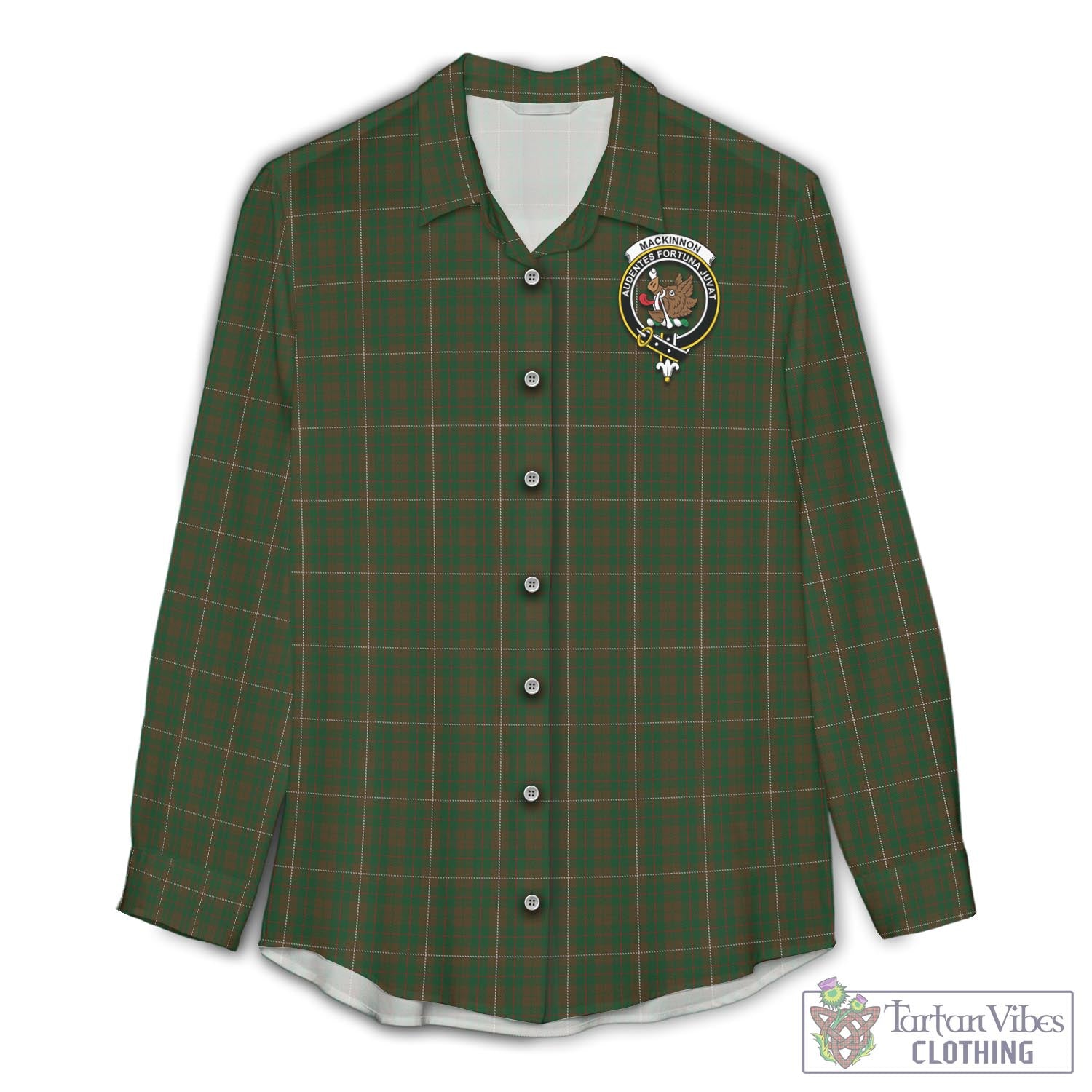 Tartan Vibes Clothing MacKinnon Hunting Tartan Womens Casual Shirt with Family Crest