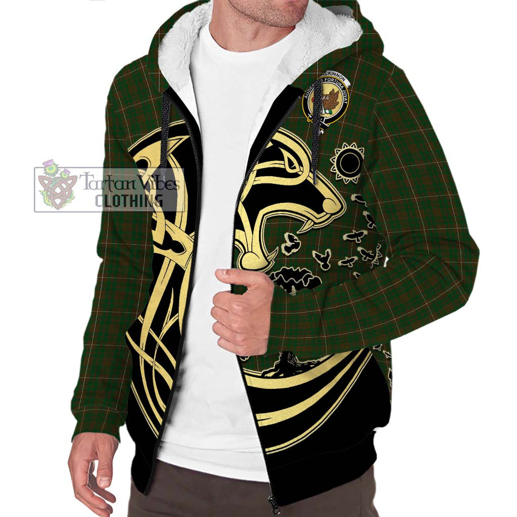 MacKinnon Hunting Tartan Sherpa Hoodie with Family Crest Celtic Wolf Style Unisex S - Tartan Vibes Clothing