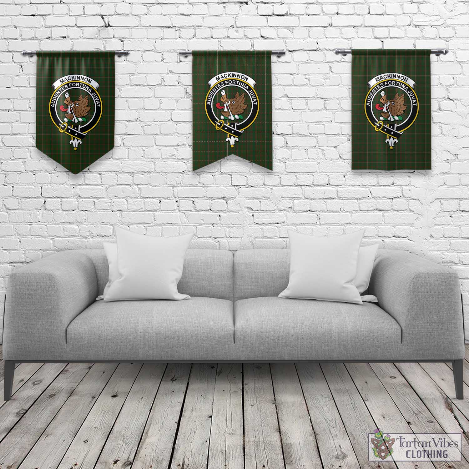 Tartan Vibes Clothing MacKinnon Hunting Tartan Gonfalon, Tartan Banner with Family Crest