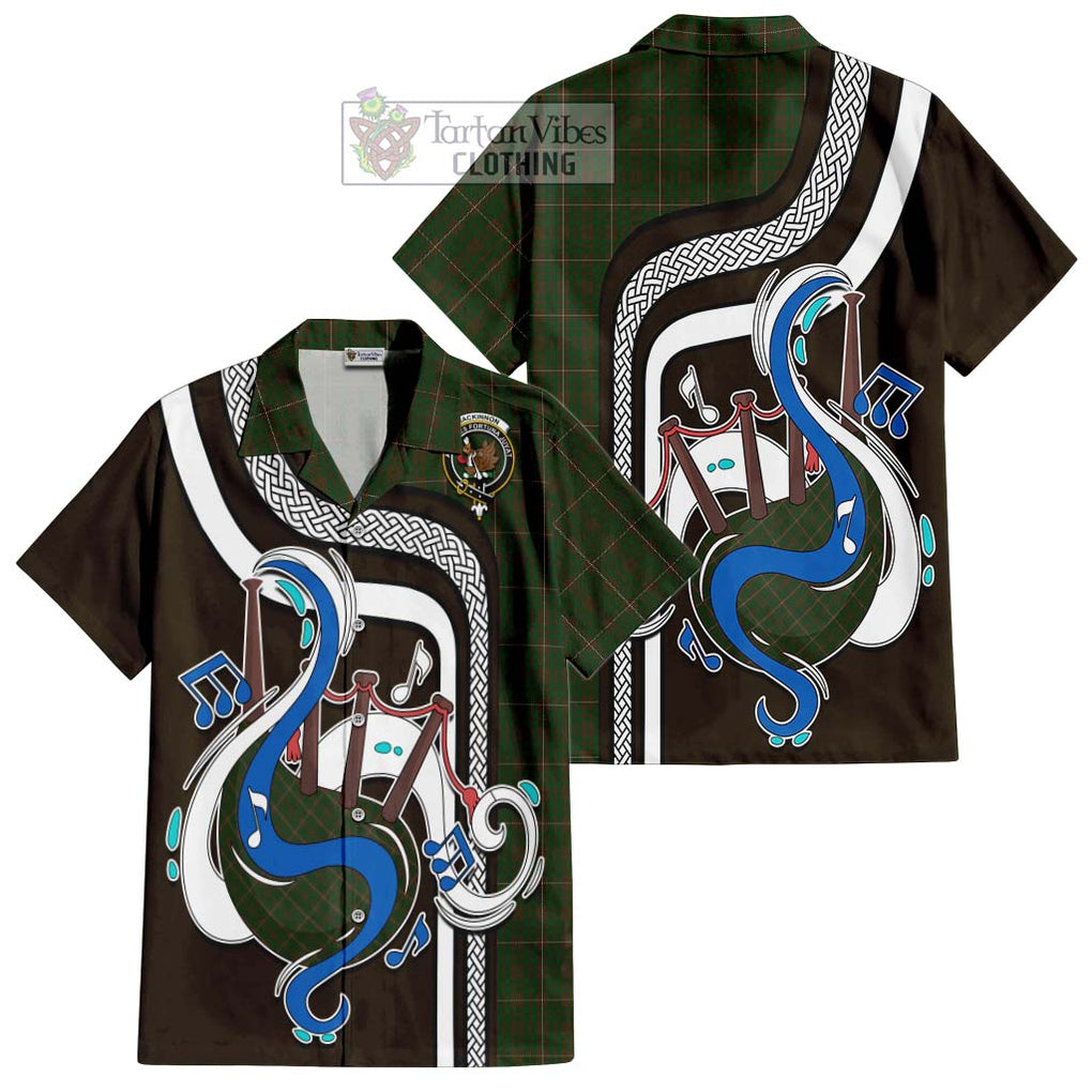 MacKinnon Hunting Tartan Short Sleeve Button Shirt with Epic Bagpipe Style Kid - Tartanvibesclothing Shop