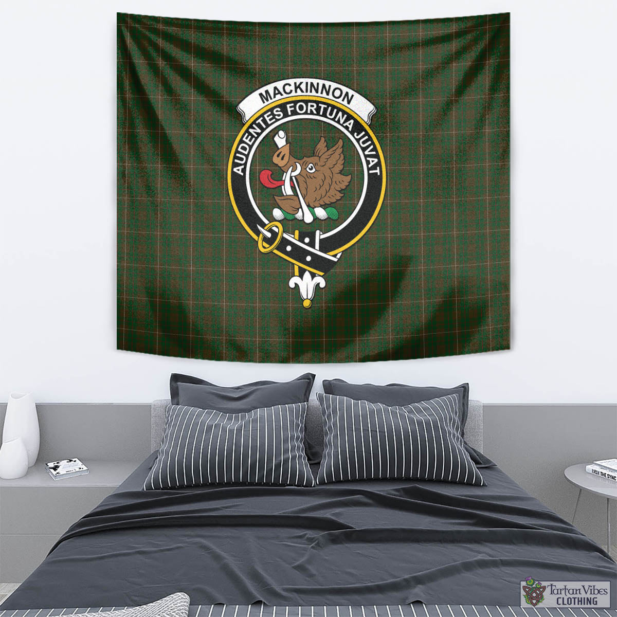 Tartan Vibes Clothing MacKinnon Hunting Tartan Tapestry Wall Hanging and Home Decor for Room with Family Crest