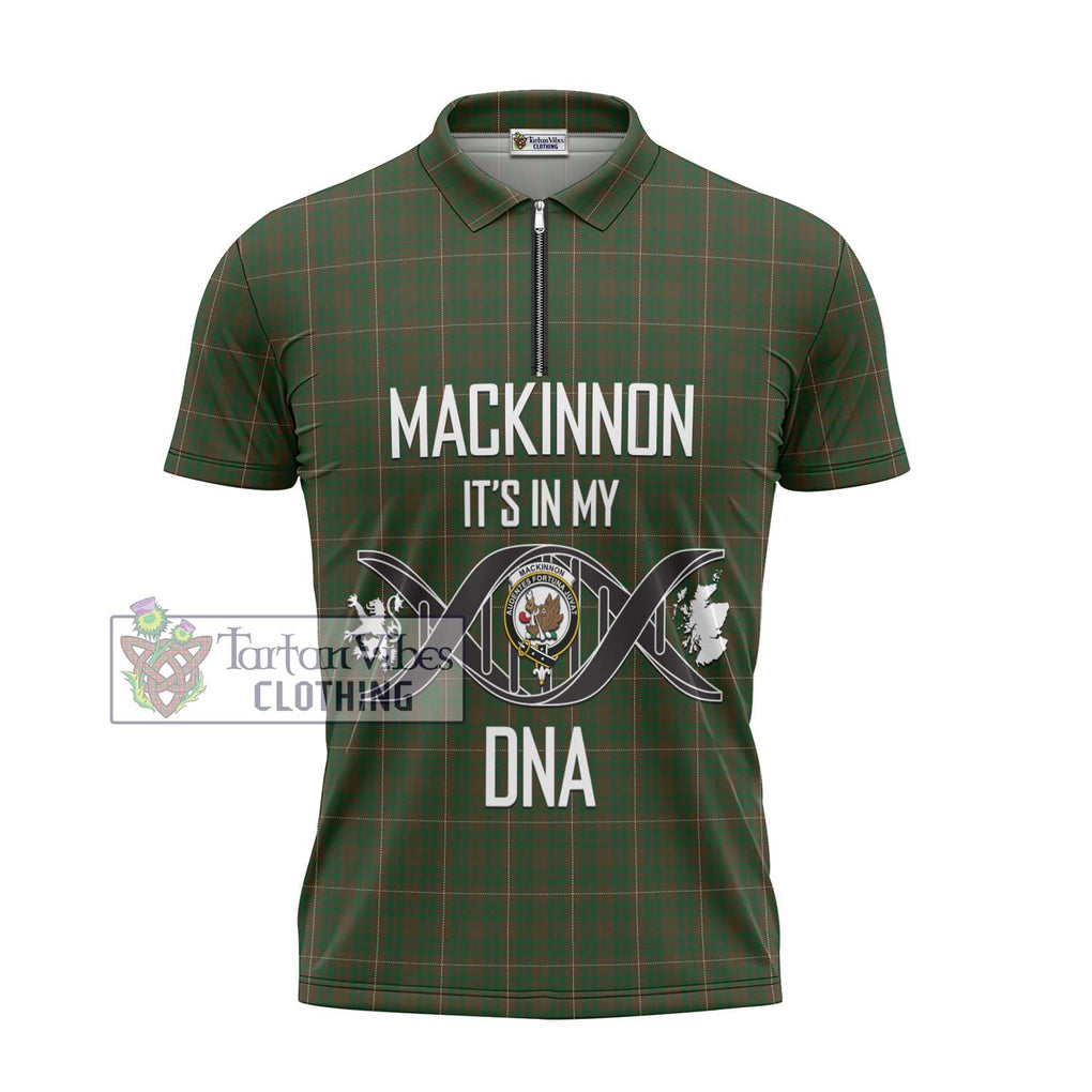 MacKinnon Hunting Tartan Zipper Polo Shirt with Family Crest DNA In Me Style - Tartanvibesclothing Shop