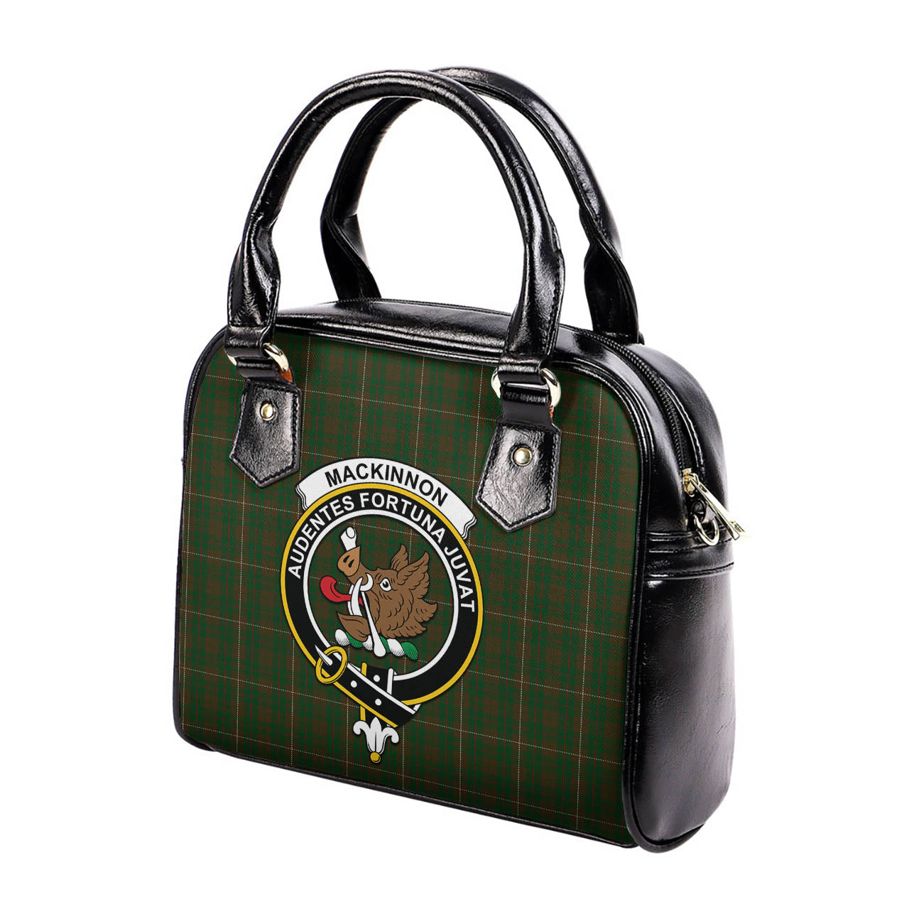 MacKinnon Hunting Tartan Shoulder Handbags with Family Crest - Tartanvibesclothing