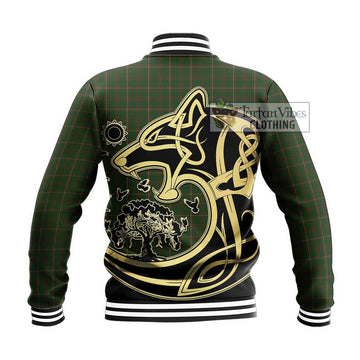 MacKinnon Hunting Tartan Baseball Jacket with Family Crest Celtic Wolf Style