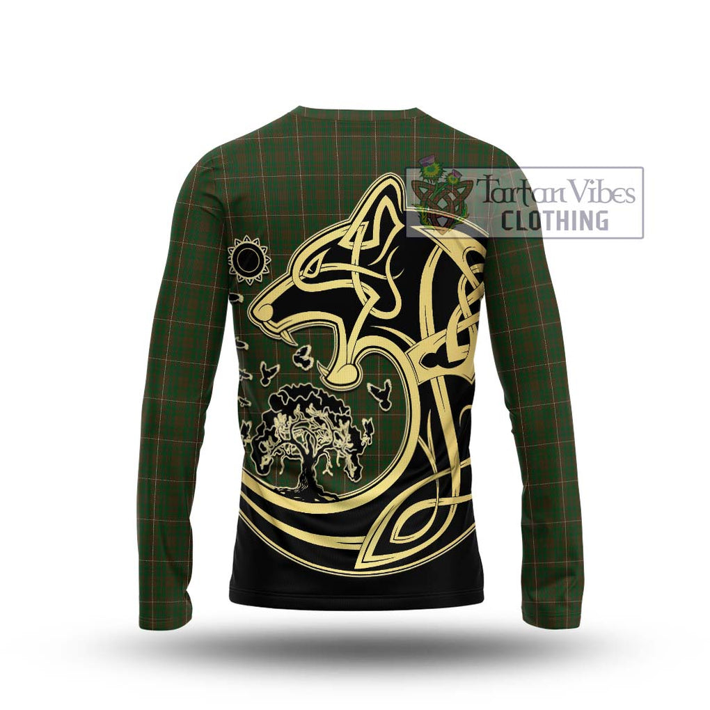 MacKinnon Hunting Tartan Long Sleeve T-Shirt with Family Crest Celtic Wolf Style - Tartan Vibes Clothing