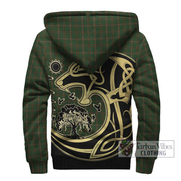 MacKinnon Hunting Tartan Sherpa Hoodie with Family Crest Celtic Wolf Style