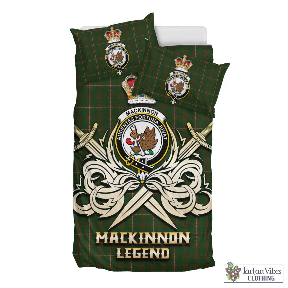 Tartan Vibes Clothing MacKinnon Hunting Tartan Bedding Set with Clan Crest and the Golden Sword of Courageous Legacy