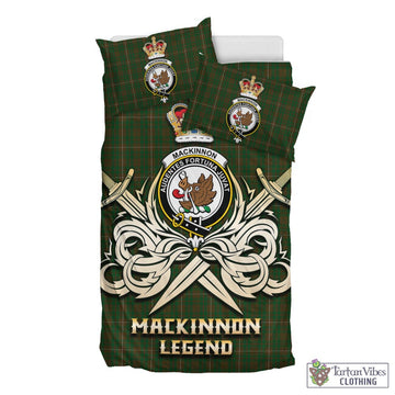 MacKinnon Hunting Tartan Bedding Set with Clan Crest and the Golden Sword of Courageous Legacy