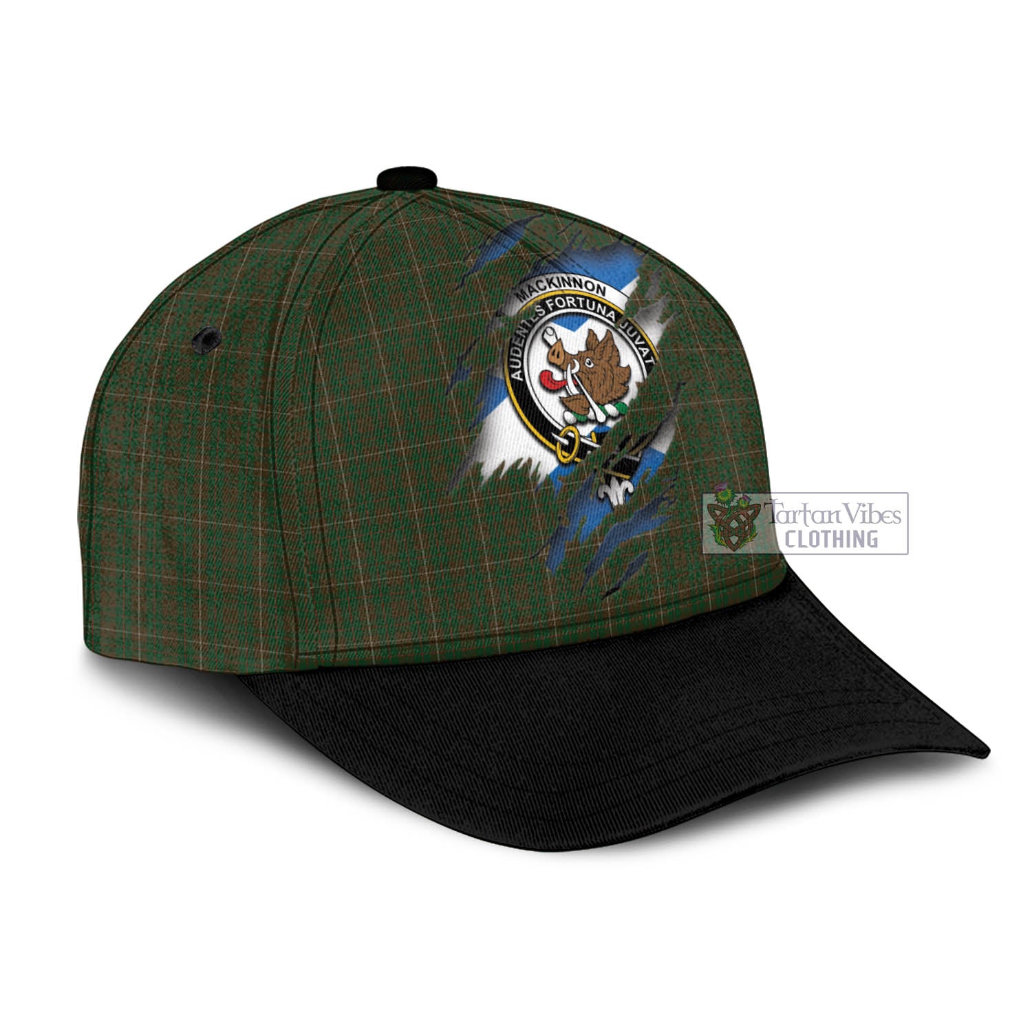 Tartan Vibes Clothing MacKinnon Hunting Tartan Classic Cap with Family Crest In Me Style