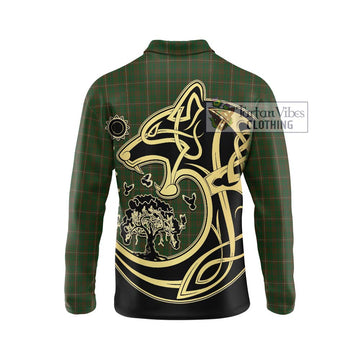 MacKinnon Hunting Tartan Long Sleeve Polo Shirt with Family Crest Celtic Wolf Style