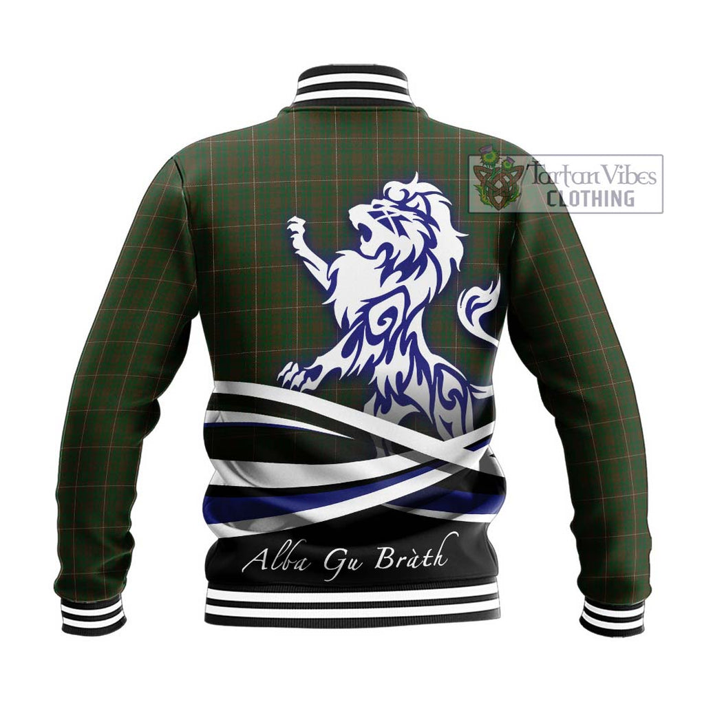 MacKinnon Hunting Tartan Baseball Jacket with Alba Gu Brath Regal Lion Emblem - Tartanvibesclothing Shop