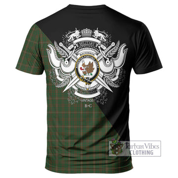 MacKinnon Hunting Tartan T-Shirt with Family Crest and Military Logo Style