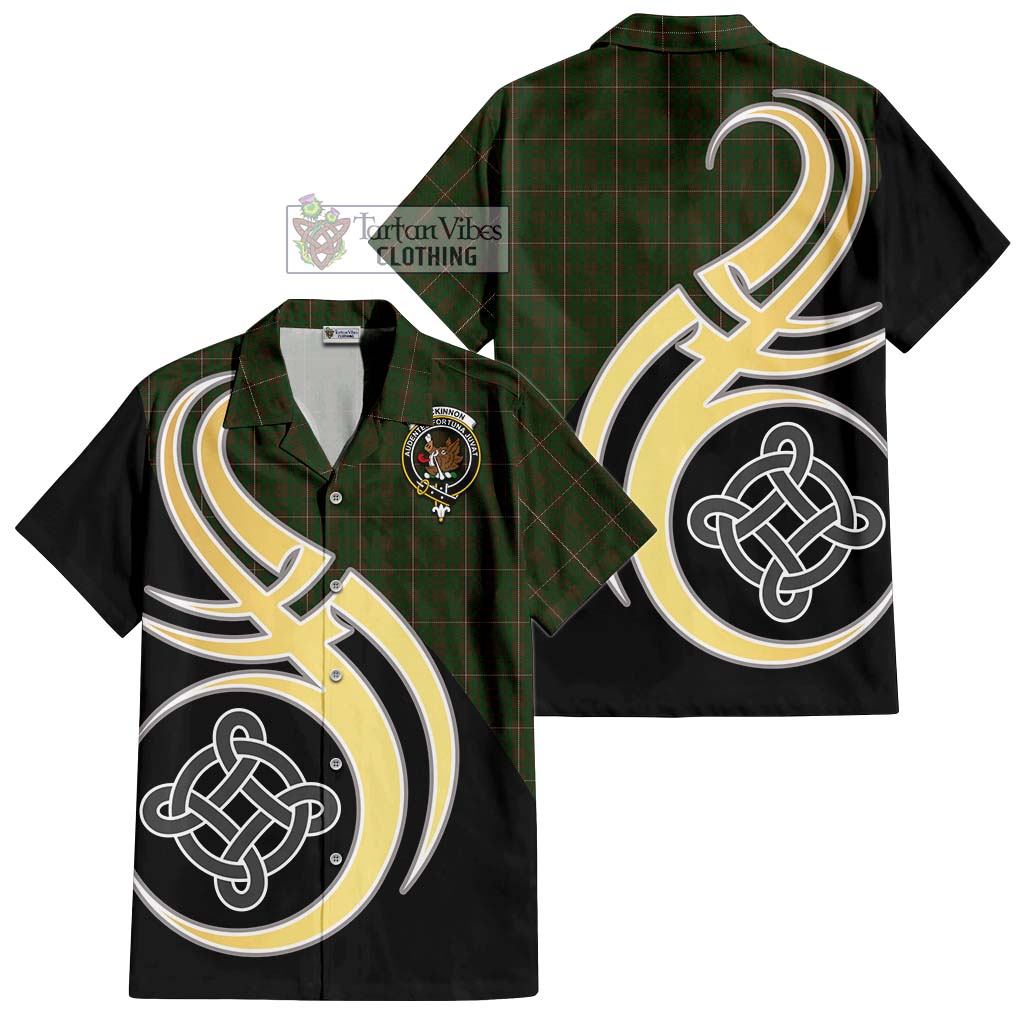 MacKinnon Hunting Tartan Short Sleeve Button Shirt with Family Crest and Celtic Symbol Style - Tartan Vibes Clothing