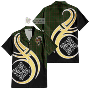 MacKinnon Hunting Tartan Short Sleeve Button Shirt with Family Crest and Celtic Symbol Style