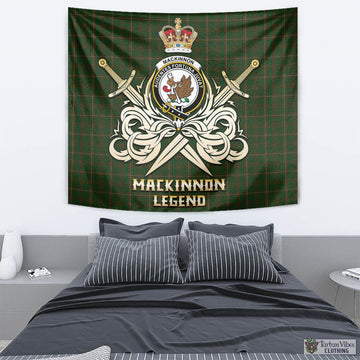 MacKinnon Hunting Tartan Tapestry with Clan Crest and the Golden Sword of Courageous Legacy