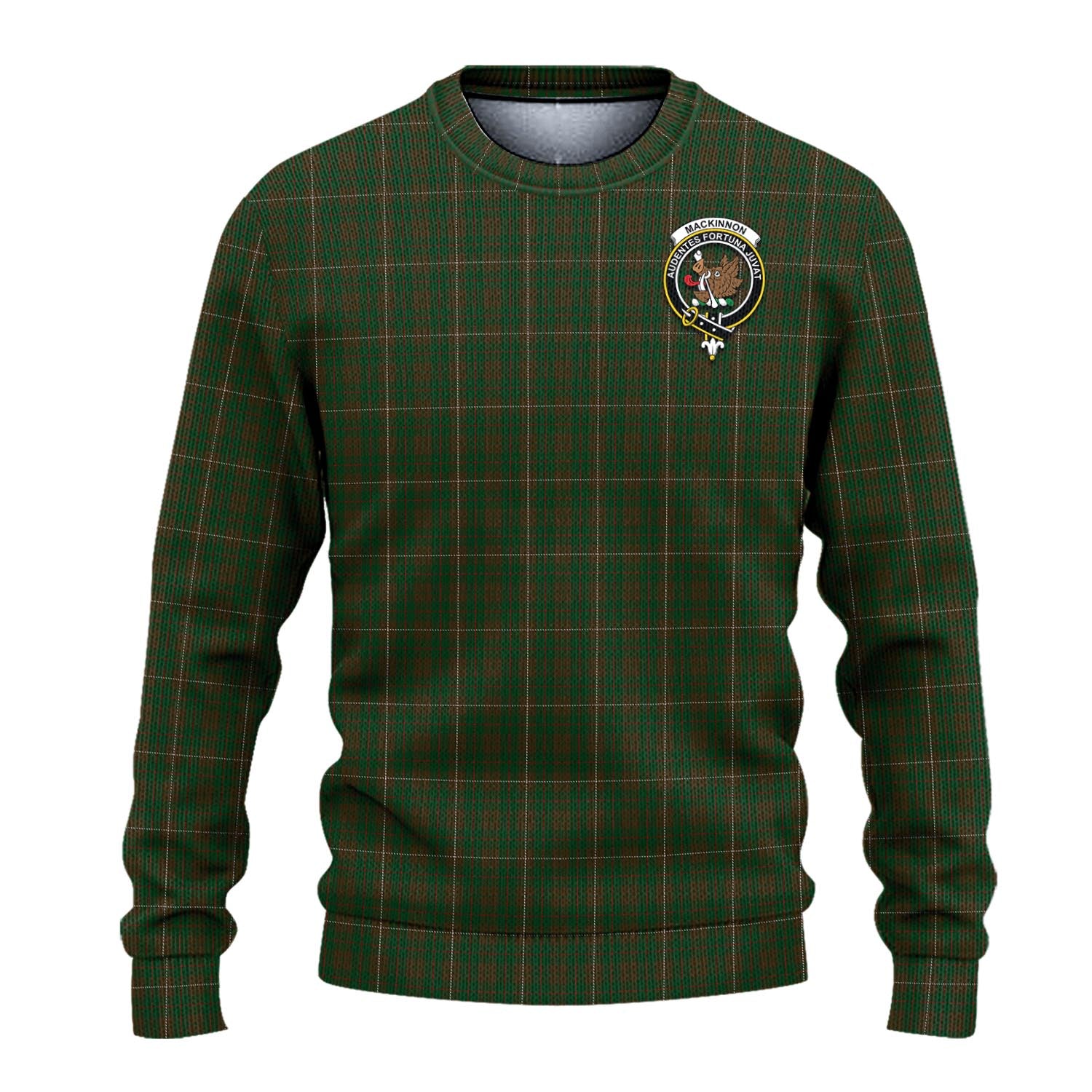 MacKinnon Hunting Tartan Knitted Sweater with Family Crest - Tartanvibesclothing