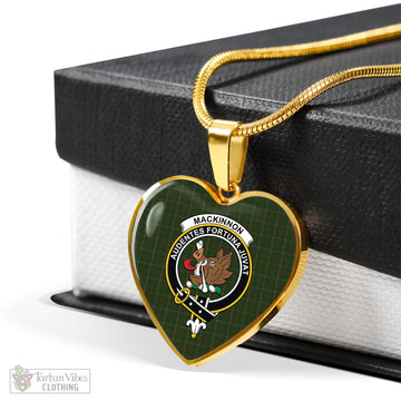 MacKinnon Hunting Tartan Heart Necklace with Family Crest