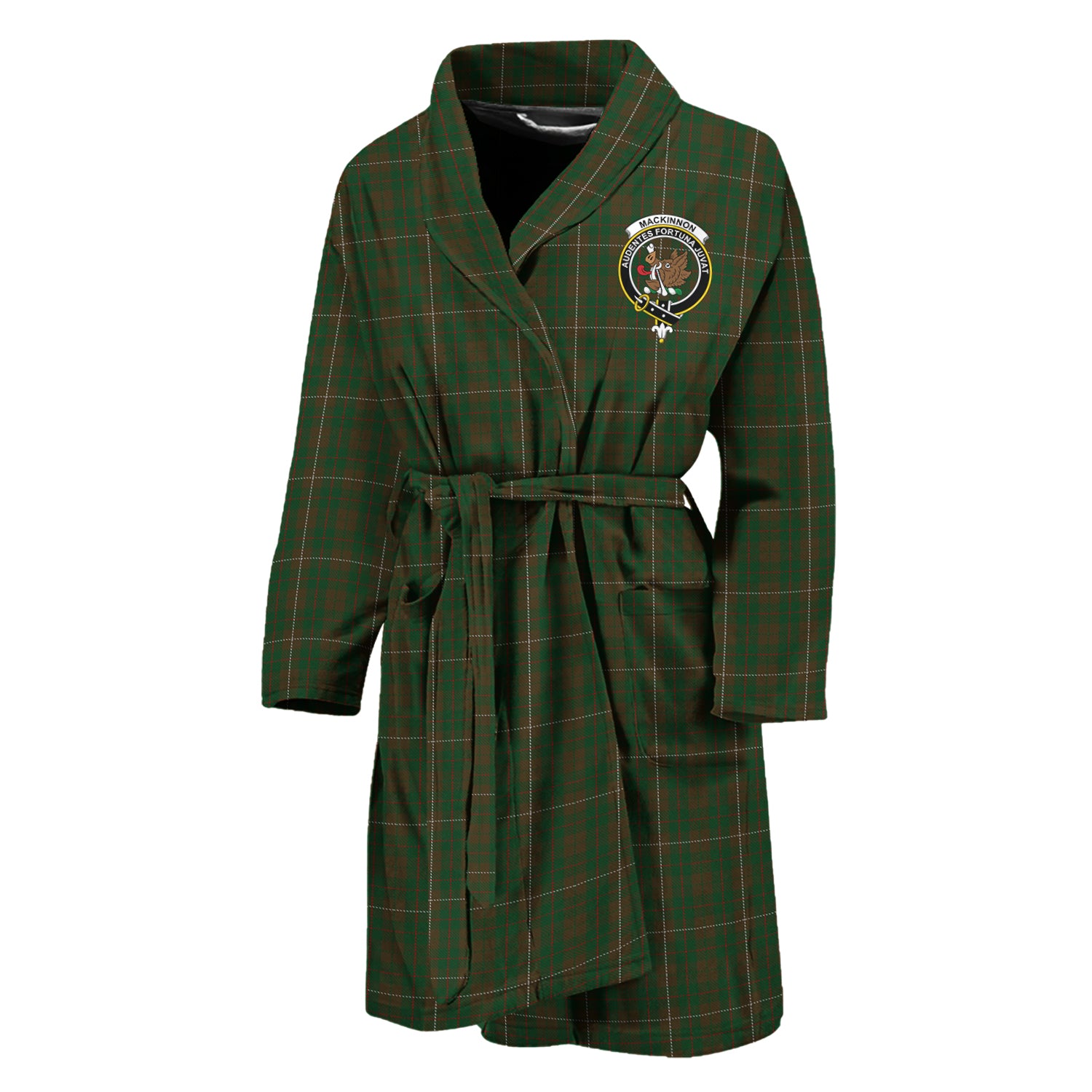 MacKinnon Hunting Tartan Bathrobe with Family Crest Unisex M - Tartan Vibes Clothing