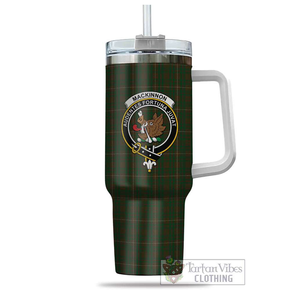 Tartan Vibes Clothing MacKinnon Hunting Tartan and Family Crest Tumbler with Handle