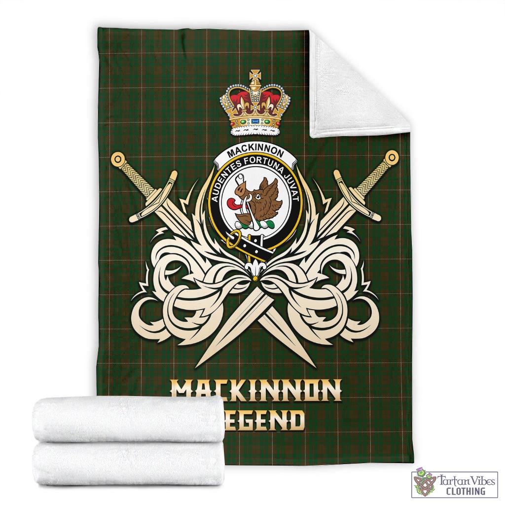 Tartan Vibes Clothing MacKinnon Hunting Tartan Blanket with Clan Crest and the Golden Sword of Courageous Legacy