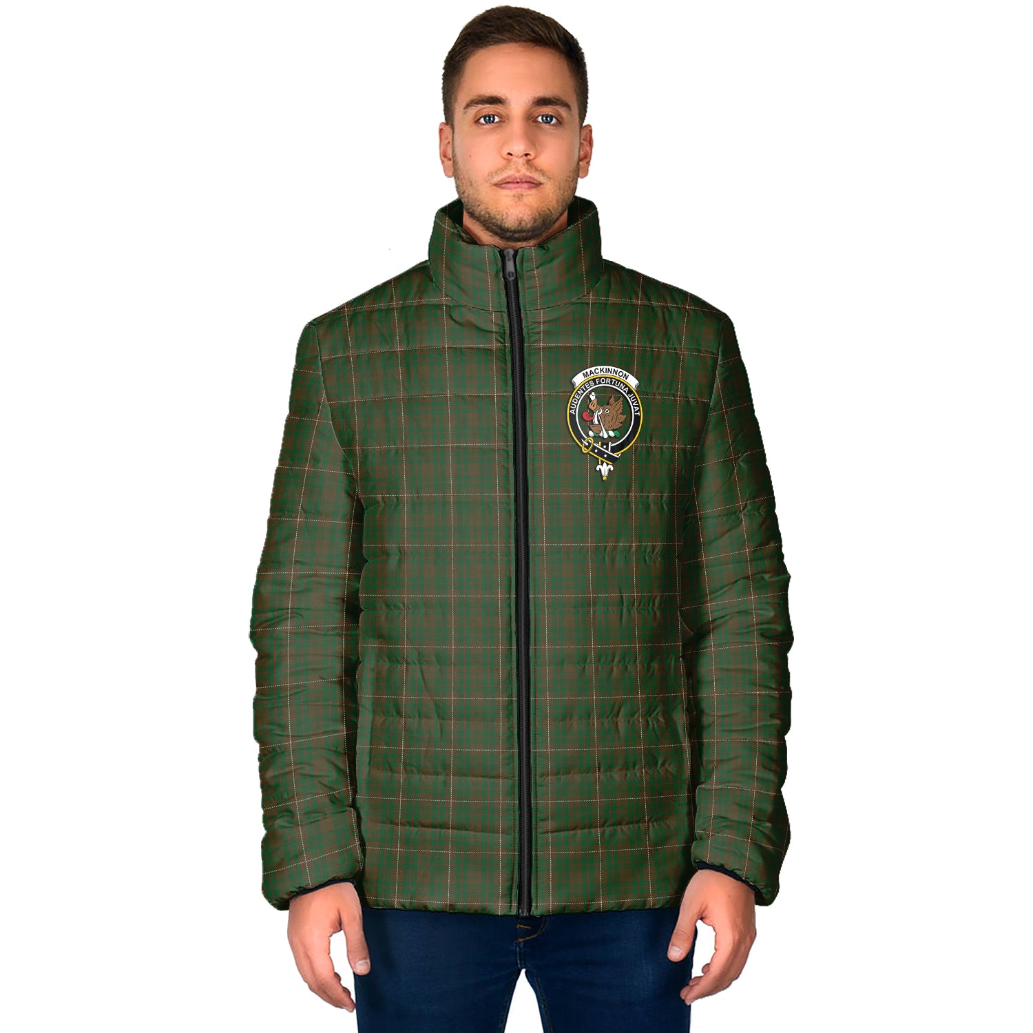 MacKinnon Hunting Tartan Padded Jacket with Family Crest - Tartan Vibes Clothing