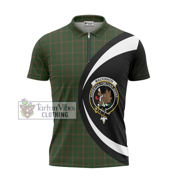 MacKinnon Hunting Tartan Zipper Polo Shirt with Family Crest Circle Style