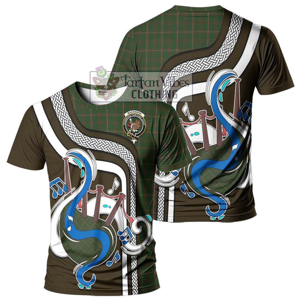 MacKinnon Hunting Tartan T-Shirt with Epic Bagpipe Style - Tartanvibesclothing Shop