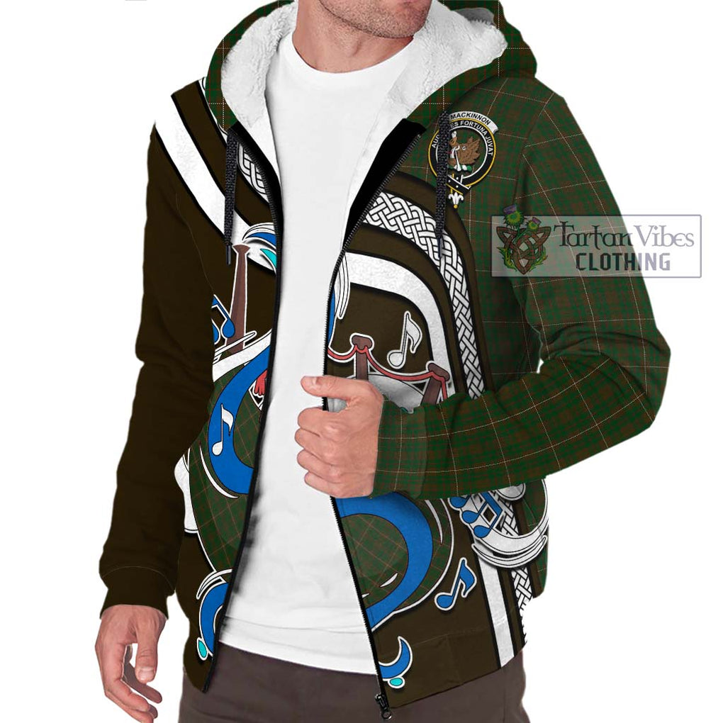 MacKinnon Hunting Tartan Sherpa Hoodie with Epic Bagpipe Style Unisex - Tartanvibesclothing Shop