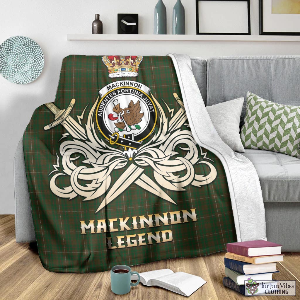 Tartan Vibes Clothing MacKinnon Hunting Tartan Blanket with Clan Crest and the Golden Sword of Courageous Legacy