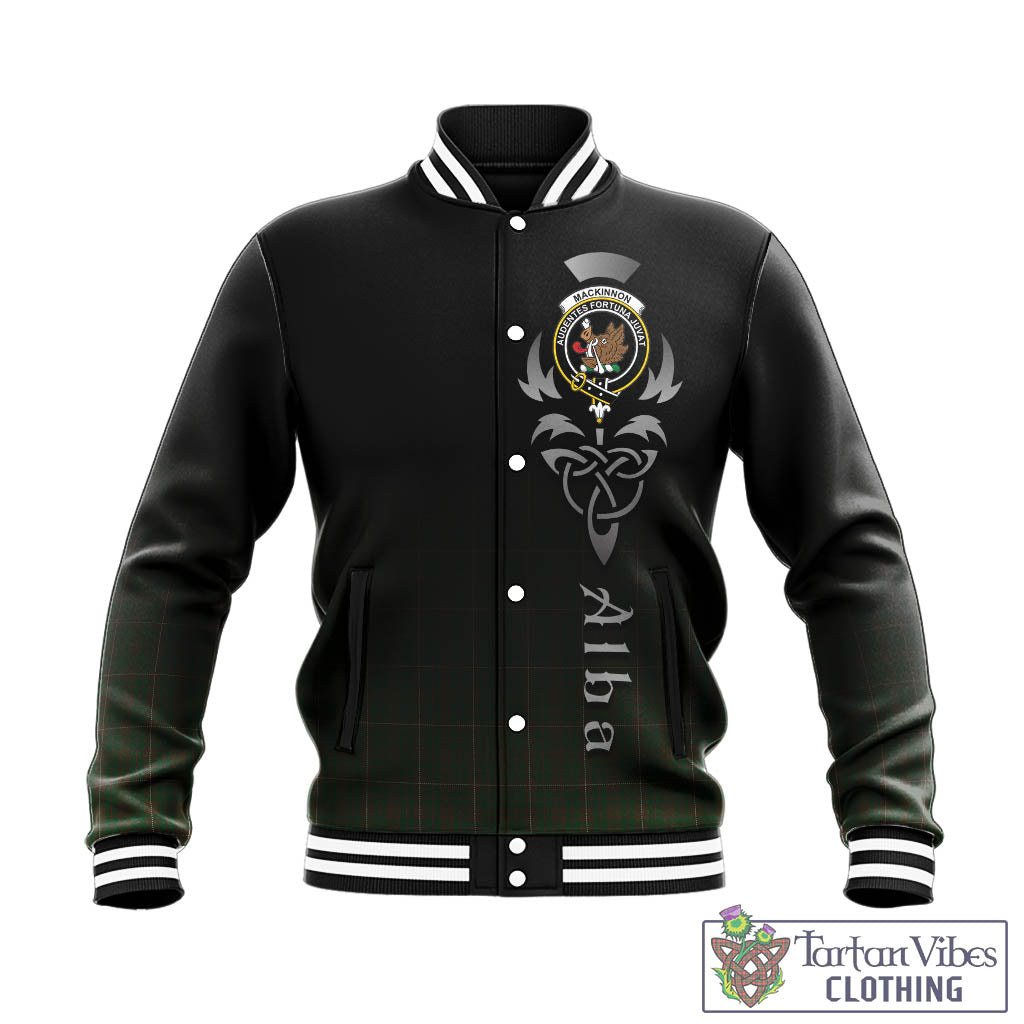 Tartan Vibes Clothing MacKinnon Hunting Tartan Baseball Jacket Featuring Alba Gu Brath Family Crest Celtic Inspired