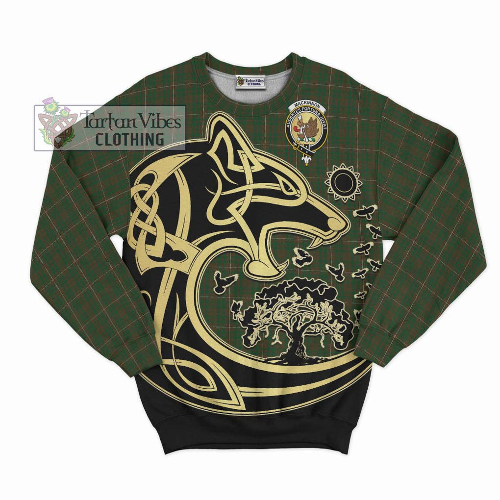 MacKinnon Hunting Tartan Sweatshirt with Family Crest Celtic Wolf Style - Tartan Vibes Clothing