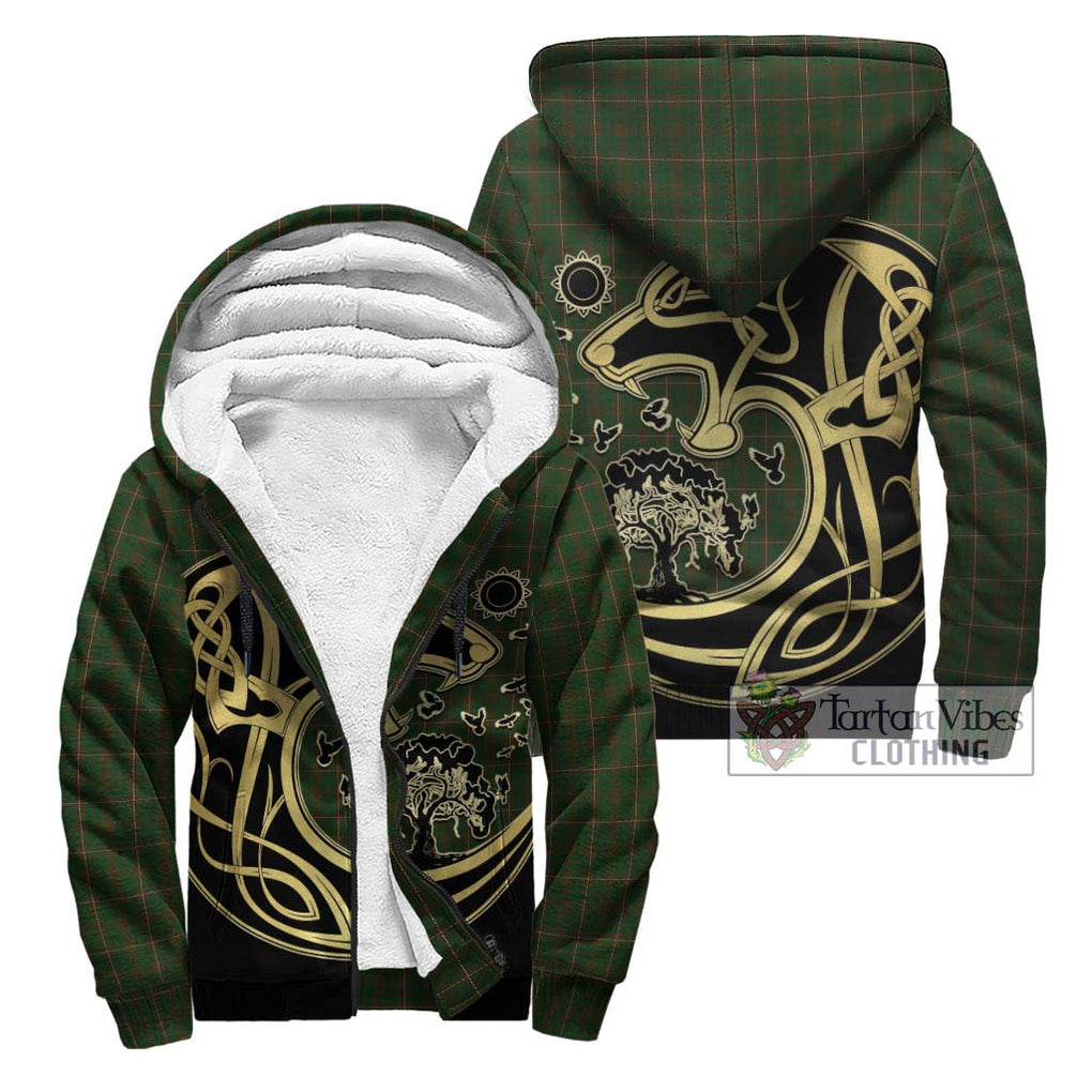 MacKinnon Hunting Tartan Sherpa Hoodie with Family Crest Celtic Wolf Style Unisex - Tartan Vibes Clothing