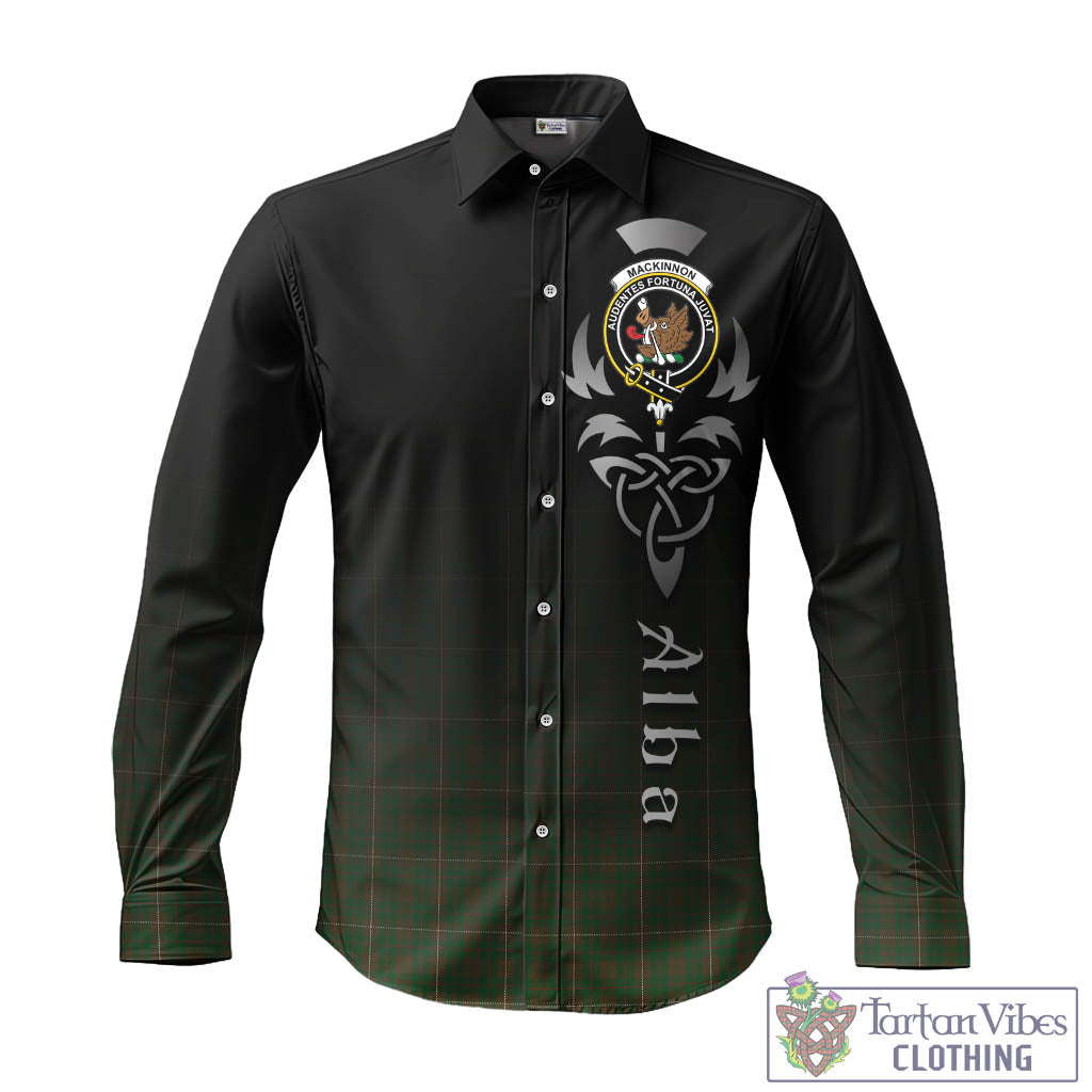 Tartan Vibes Clothing MacKinnon Hunting Tartan Long Sleeve Button Up Featuring Alba Gu Brath Family Crest Celtic Inspired