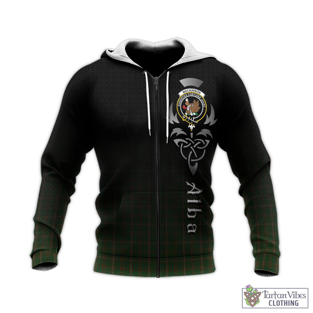 Tartan Vibes Clothing MacKinnon Hunting Tartan Knitted Hoodie Featuring Alba Gu Brath Family Crest Celtic Inspired