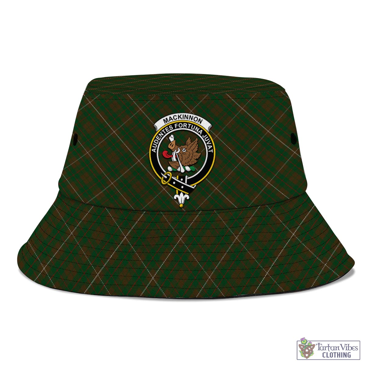 Tartan Vibes Clothing MacKinnon Hunting Tartan Bucket Hat with Family Crest