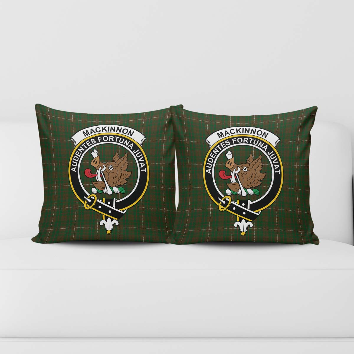 MacKinnon Hunting Tartan Pillow Cover with Family Crest - Tartanvibesclothing