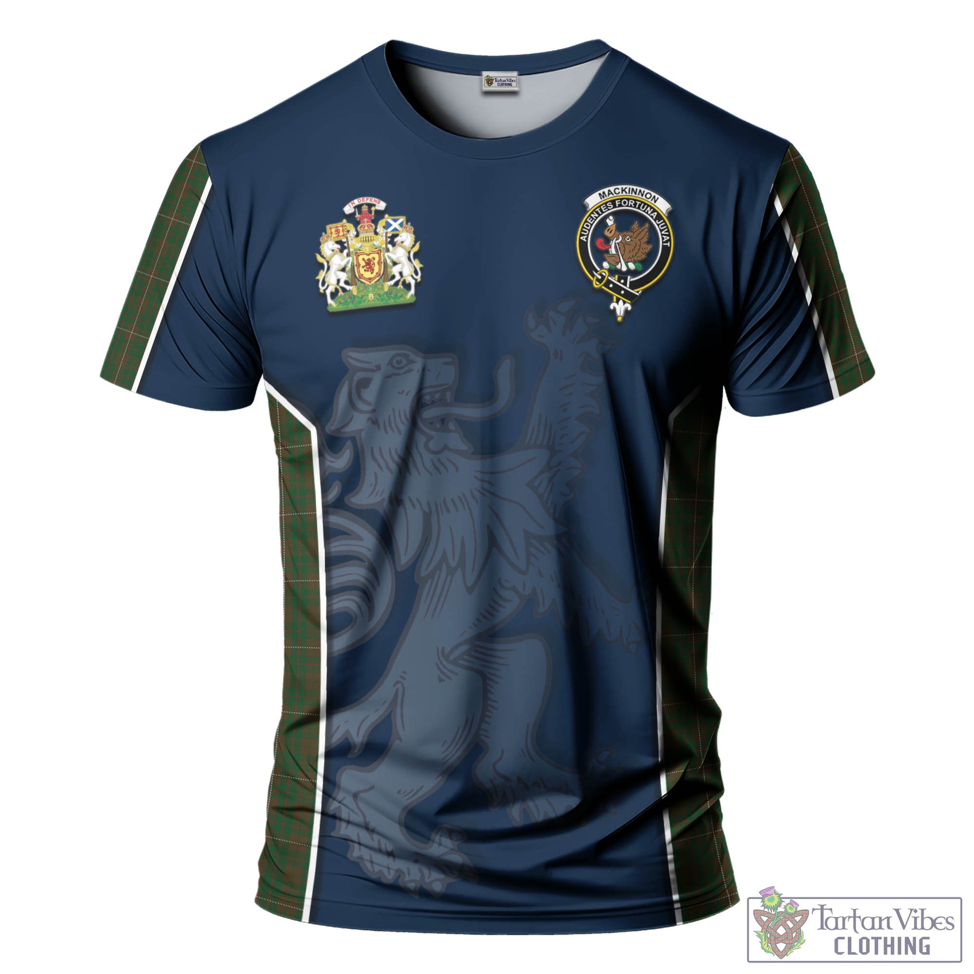 Tartan Vibes Clothing MacKinnon Hunting Tartan T-Shirt with Family Crest and Lion Rampant Vibes Sport Style