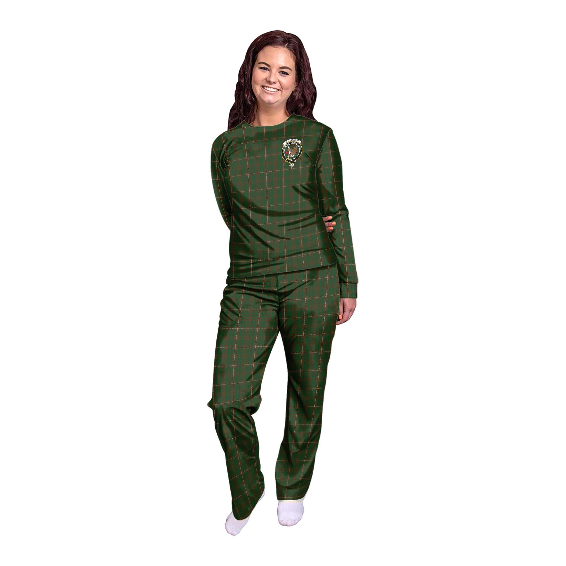 MacKinnon Hunting Tartan Pajamas Family Set with Family Crest - Tartanvibesclothing