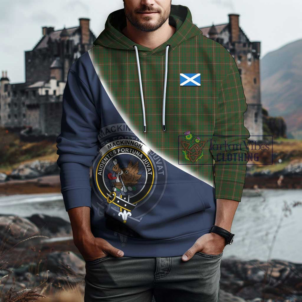 MacKinnon Hunting Tartan Hoodie with Personalised National Flag and Family Crest Half Style - Tartanvibesclothing Shop