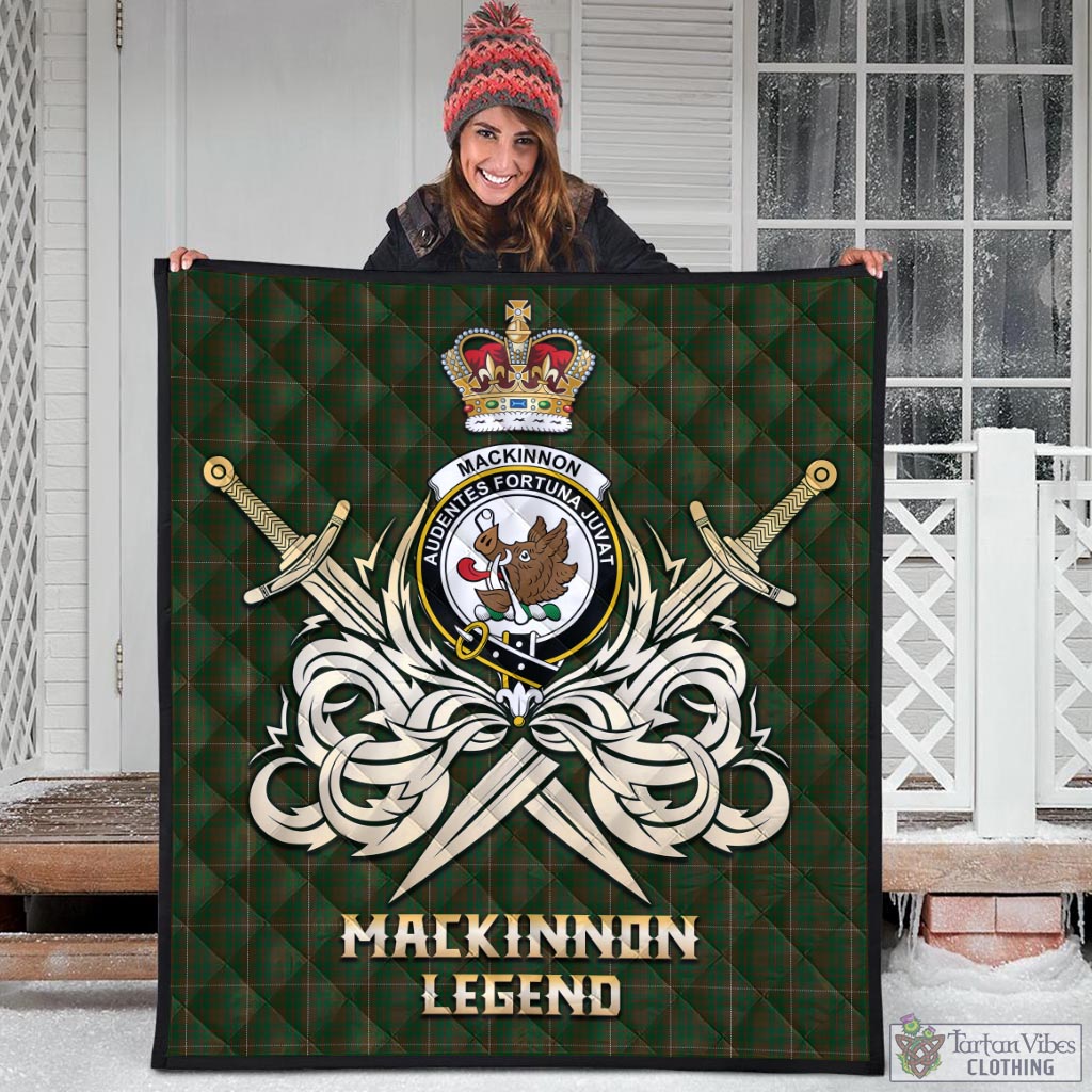 Tartan Vibes Clothing MacKinnon Hunting Tartan Quilt with Clan Crest and the Golden Sword of Courageous Legacy