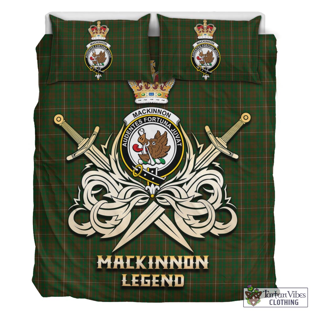 Tartan Vibes Clothing MacKinnon Hunting Tartan Bedding Set with Clan Crest and the Golden Sword of Courageous Legacy