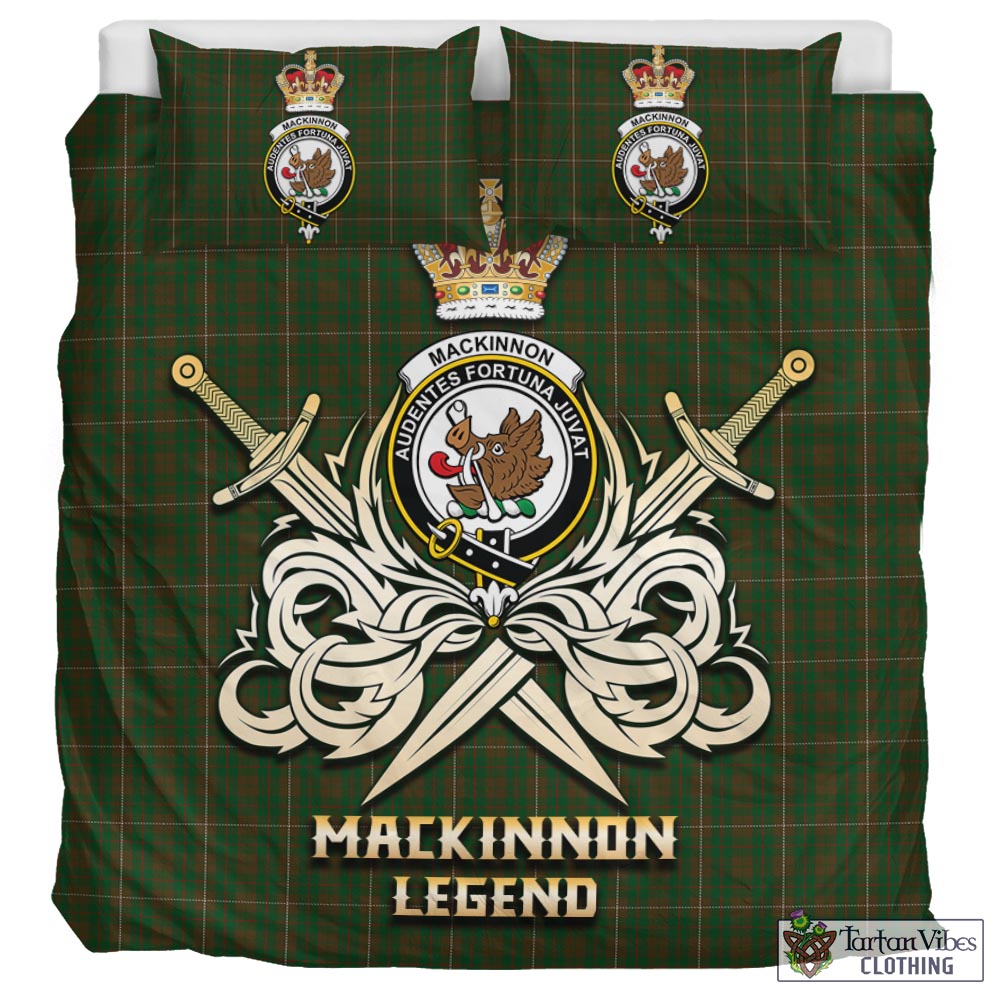 Tartan Vibes Clothing MacKinnon Hunting Tartan Bedding Set with Clan Crest and the Golden Sword of Courageous Legacy